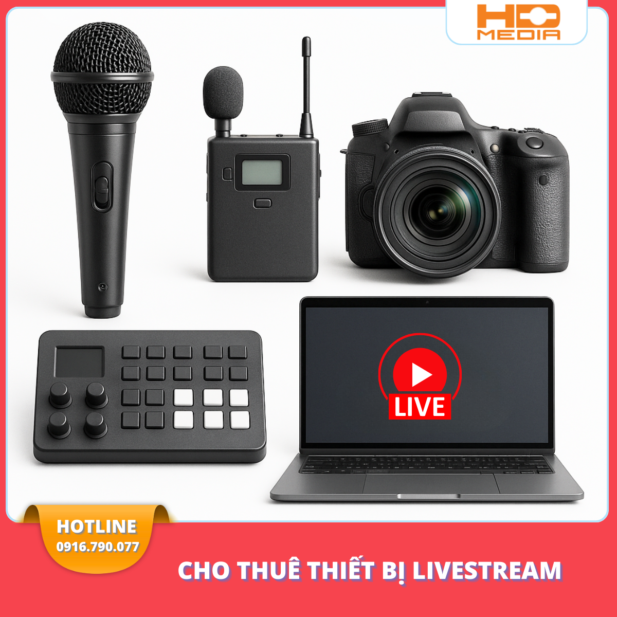 Bộ combo livestream trọn gói: máy quay 4K, switcher và micro cài áo không dây